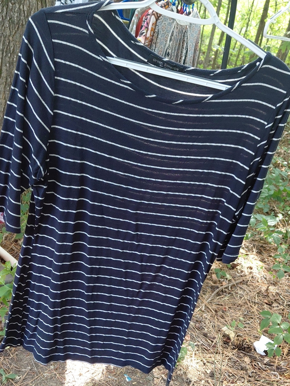 Green Envelope Navy and White Striped Short Sleeve Tee